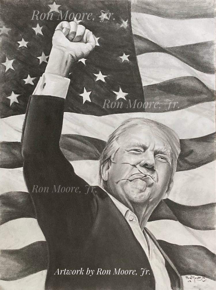 RonMooreJR5's tweet photo. FRESH OFF MY DRAWING BOARD NOW… “Fight, Fight, Fight “  I am making this available, if interested please let me know @realDonaldTrump @TrumpVance https://t.co/gcLIwyyIun
