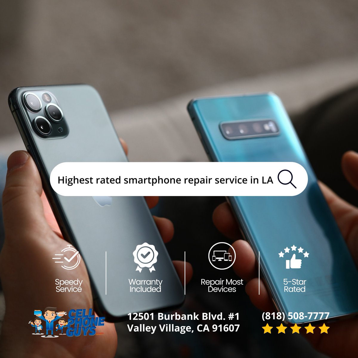 mycellphoneguys's tweet photo. π€ #CellPhoneGuys is a 5-Star Yelp rated business with over 600 reviews! πββοΈ Get your iPhone repaired with the highest quality replacements parts at the lowest price in town, guaranteed. https://t.co/6uxX4Gtn4b