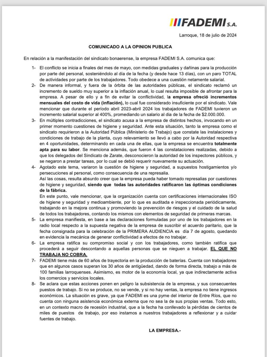 Solcito__'s tweet photo. Más de 60 años produciendo baterías, empleados con más de 30 años de antigüedad. Fuente de trabajo para más de 100 familias. Certificaciones de ISO de Higiene y Seguridad y Medio Ambiente. 
Fademi es y será siempre el orgullo de toda una familia ❤️ https://t.co/3LzJUaE5r5