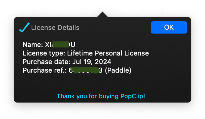 After using PopClip with cracked old version for several monthes(sorry for that), finally decide to buy it. Not just for the excellent product but also the kind and enthusiastic response from the author(Yes, I asked questions in my crack-trial duration)
<a href="/pilotmoon/">Nick Moore</a>
<a href="/PopClipApp/">PopClip for Mac</a>