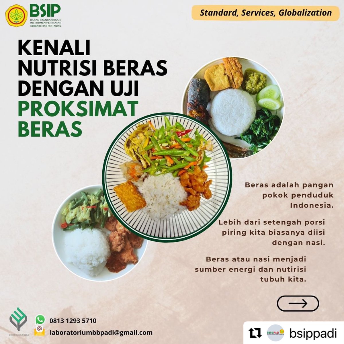 brmpkementan's tweet photo. #Repost @bsippadi
・・・
Hai Sobat Padi...ingin tahu tentang kandungan nutrisi yang ada dalam beras?
#NutrisiBeras #UjiProksimat #BBPSIPadi #LaboratoriumPenguji #BerasSehat https://t.co/tabomtwNNY
