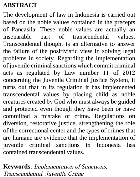 JTL_Journal's tweet photo. Jumiati, Agatha. “#ImplementationofTranscendental-Based Juvenile #CriminalSanctions.” Journal of Transcendental Law, vol. 3, no. 1, Oct. 2021, pp. 50–62. https://t.co/lfPnK2OTt8, https://t.co/HJ43kzBit3. https://t.co/qGR0fvkcJA