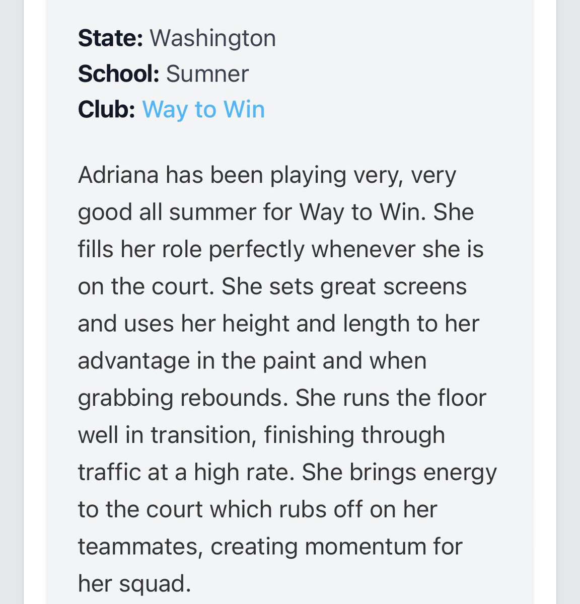 Adriana Copeland (@acopeland_) on Twitter photo Appreciate the write up <a href="/DevinRecord/">Devin Record | Coach, Recruiter, & Scout |</a>!
<a href="/PGHWashington/">Prep Girls Hoops Washington</a> Appreciate the write up <a href="/DevinRecord/">Devin Record | Coach, Recruiter, & Scout |</a>!
<a href="/PGHWashington/">Prep Girls Hoops Washington</a>