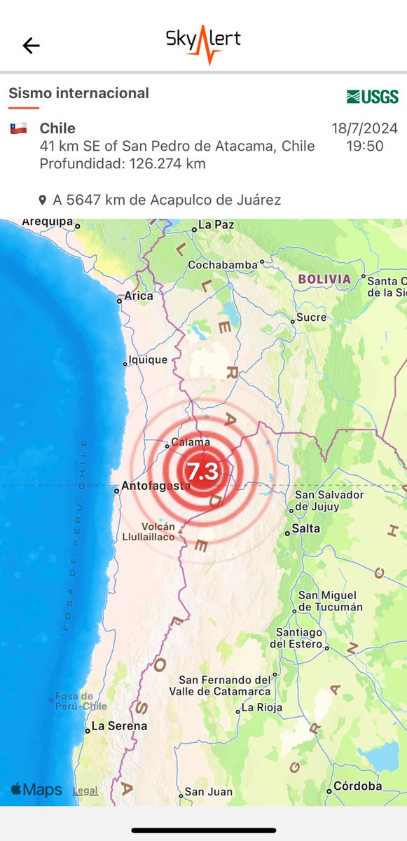 SkyAlertMx's tweet photo. #ÚltimaHora - se registra sismo en el norte de Chile de magnitud preliminar 7.3 (USGS)🇨🇱

🔸Foco a más de 120 km de profundidad.
🔸Percibido en Bolivia, Perú y Argentina.
🔸La probabilidad de daños es baja por la escasa densidad poblacional en la zona. https://t.co/QsaswIkiWY