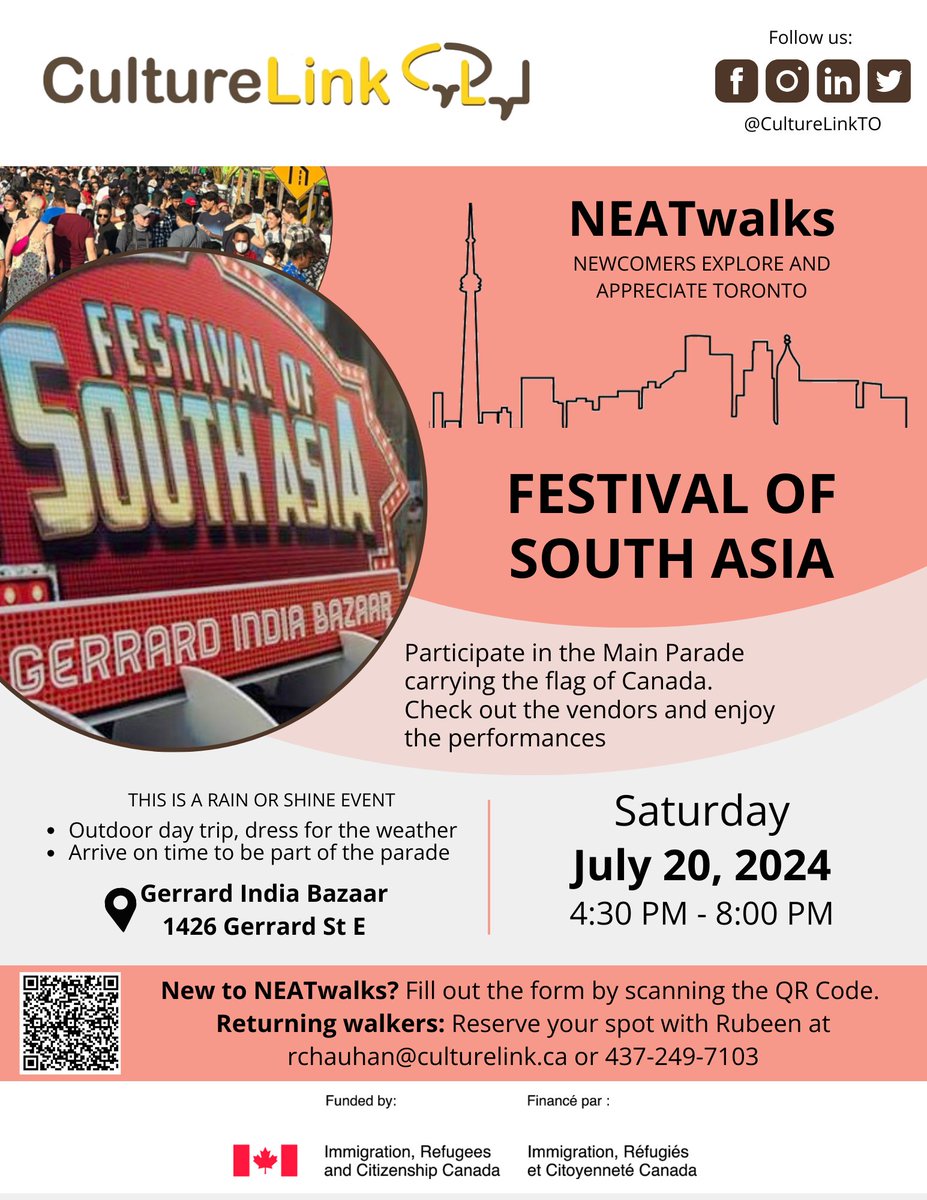 RubeenTO's tweet photo. Newcomers join FREE tour of @GerrardIndiaBaz #festivalofsouthasia on Saturday, July 20, 2024. Limited food coupons for #NEATwalks participants. Sign up at: https://t.co/HOCwK7lQpt https://t.co/J6hS5j0o5f