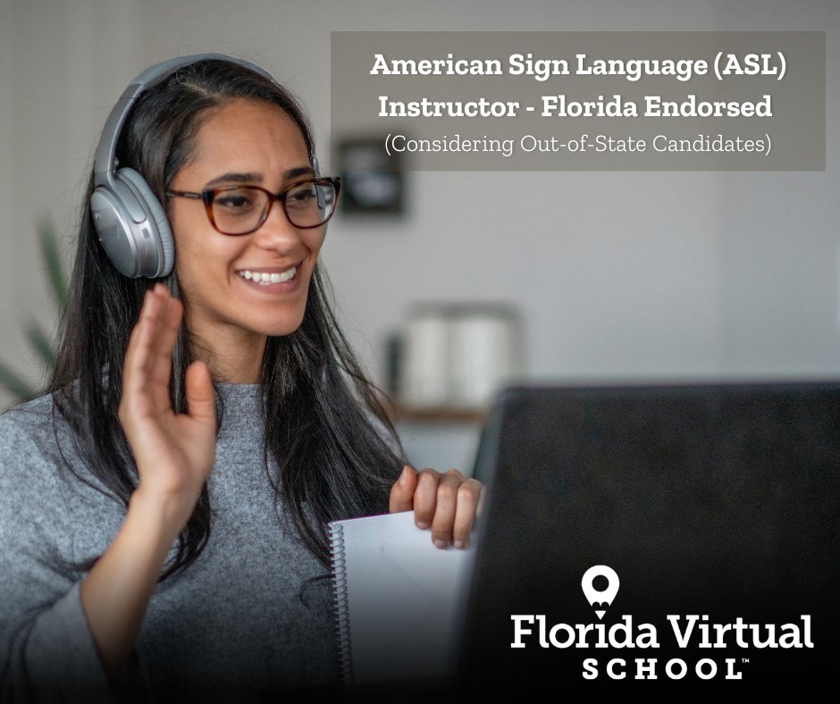 #teachers, we're looking for a Florida Endorsed American Sign Language (ASL) Instructor (considering out-of-state candidates) to join our team. Apply today at flvs.net/careers

#educationjobs #remotework