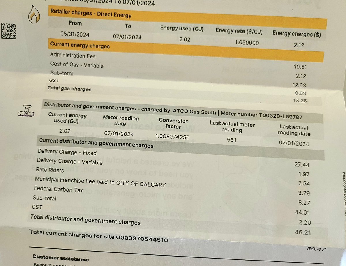 KirkLubimov's tweet image. This is an energy bill for one of our places and it's the perfect example of everything that is wrong with Canada.

The total energy charge for the month is $2.12 and it's cheapest thing on the bill. Even the total GST is more expensive with $2.83 which charged on top of other…