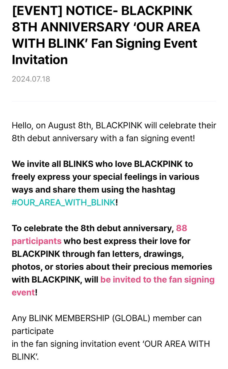 kchartsmaster's tweet photo. BLACKPINK will hold a fansign to celebrate the group’s 8th anniversary. https://t.co/YqutpWYamj