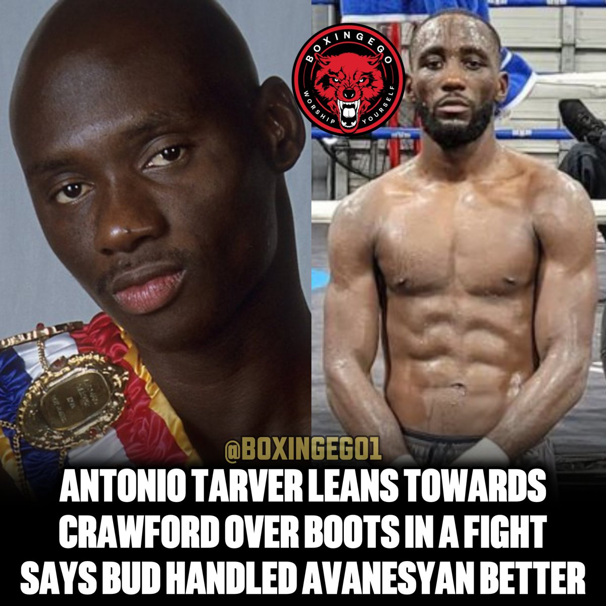 Boxingego's tweet photo. #CapOrFacts - Olympian Antonio Tarver leans towards Terence "Bud" Crawford OVER Jaron "Boots" Ennis if they were to fight, but gave props to both. [via FightHype] Is Tarver PREACHIN or REACHIN? https://t.co/IT77OmKzx0