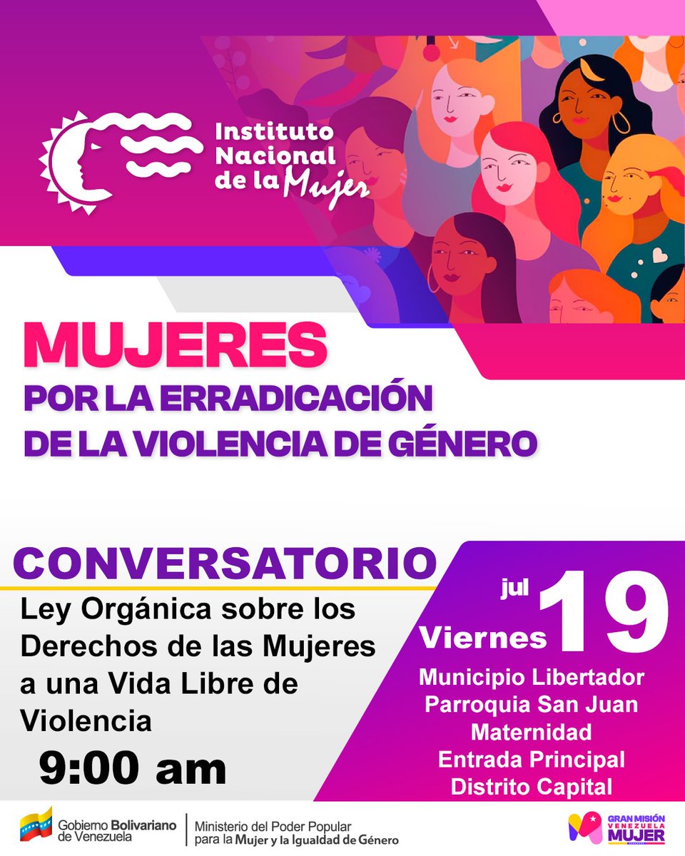Ofic_Inamujer's tweet photo. #DttoCapital || #Inamujer te invita al Conversatorio de la Ley orgánica sobre los Derechos de las Mujeres a una vida Libre de Violencia.
Maternidad Concepción Palacios. Parroquia San Juan.
Hora: 9 am 
#19Jul
#GranMisionVenezuelaMujer
@NicolasMaduro https://t.co/hsvPaAPH1g