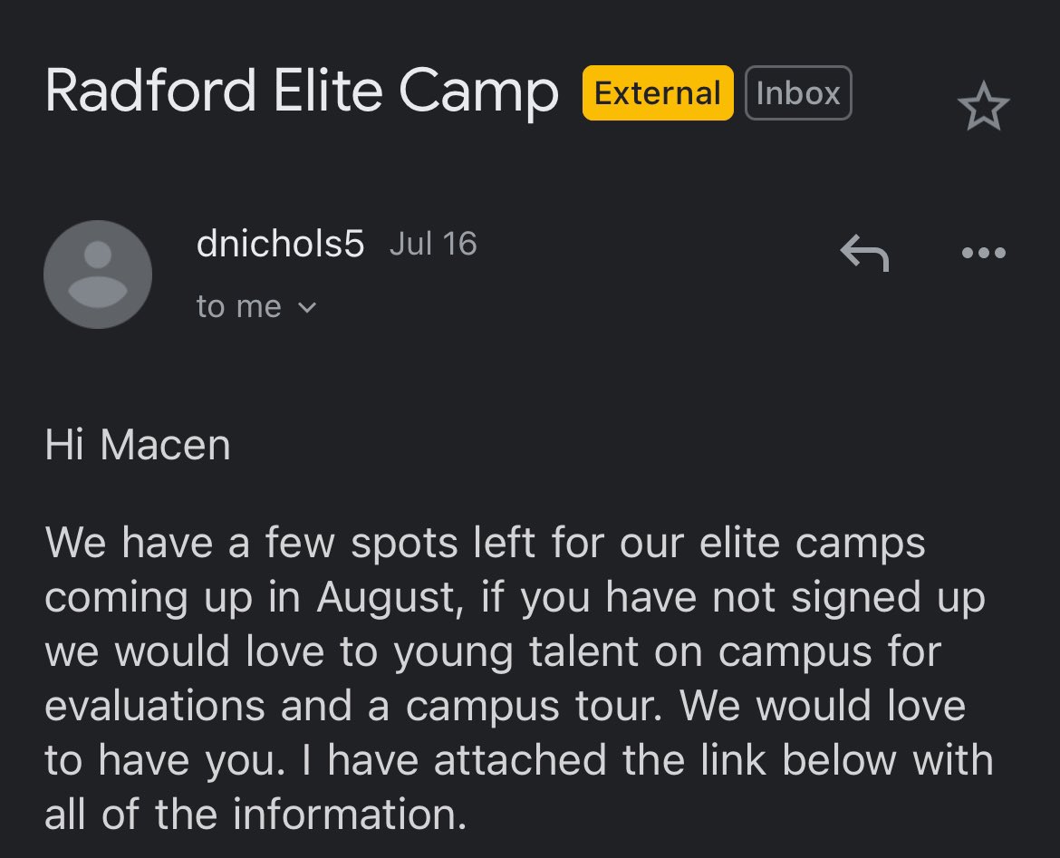 Thank you for the camp invite.<a href="/RadfordHoops/">Radford Men's Basketball</a>