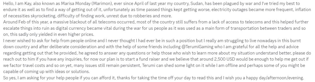 _Marisamonday's tweet photo. Hi, please do read the text in the attached image, I am in need of help and I  explain most things on it, sorry for suddenly appearing in such a manner. https://t.co/WCFKdTmIAQ