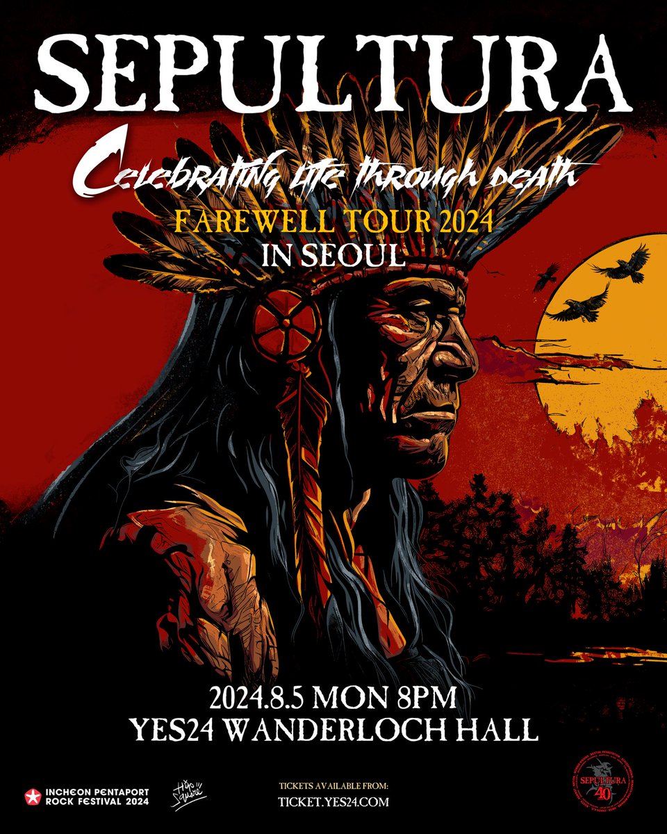 Hipsquare_inc's tweet photo. [ SEPULTURA ‘Celebrating Life Through Death‘ - FAREWELL TOUR 2024 IN SEOUL ]

🗓️2024년 8월 5일 (월) 오후 8시 
📍YES24 원더로크홀
🎯오픈일시: 2024년 7월 23일 (화) 낮 12시, 예매처: YES24티켓, 88,000원

23만의 귀환, 그리고 고별투어, 2024 #세풀투라(#SEPULTURA) 최초의 단독 내한 공연 https://t.co/YFngC4l4Cu