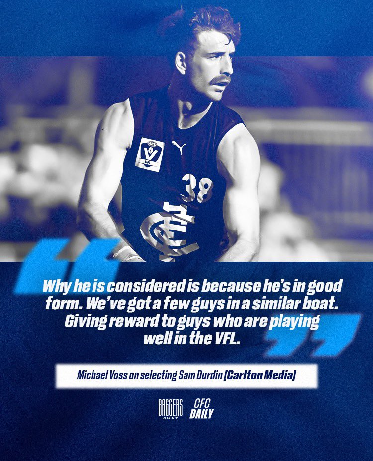 Rewarding VFL form. 🤝

Sam Durdin is set to play this weekend against his former side. ✅

#UpTheBaggers #AFL