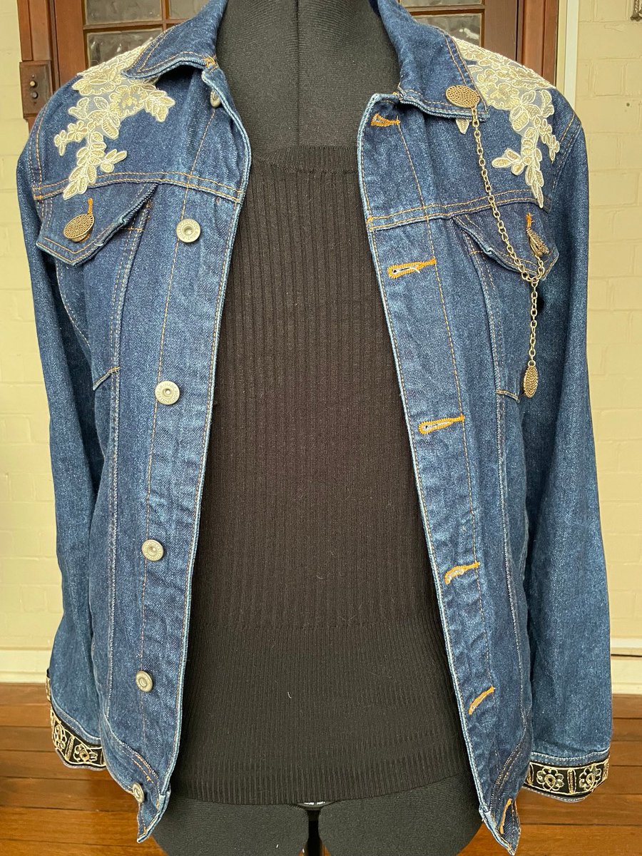 Check out this creative #upcycled #denim #jacket in my #Etsy store. Other sizes and styles available. sarahatkinscreations.etsy.com/listing/176278…