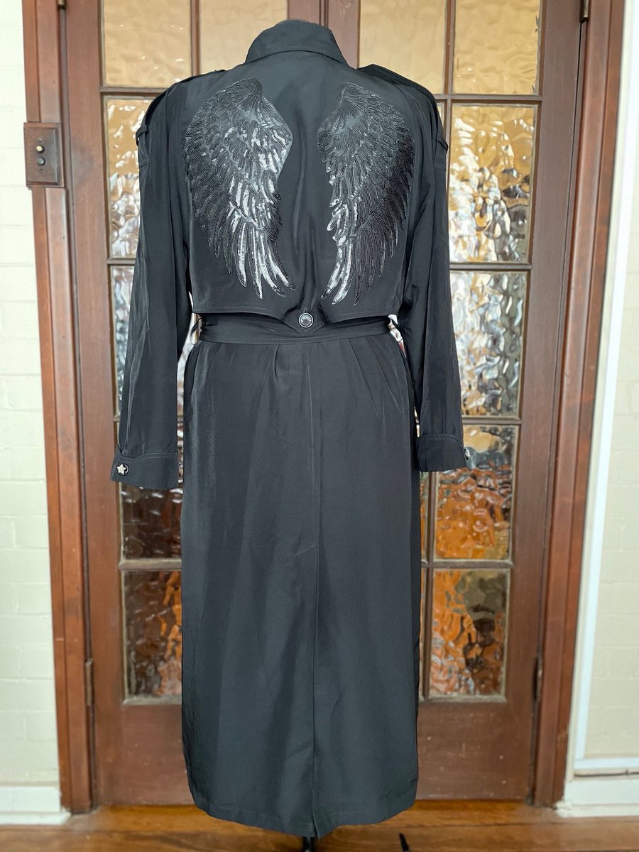 Check out this creative addition in my Etsy store. Gorgeous upcycled #goth trench coat in black with wings and hand-sewn embellishments.  Other styles available. sarahatkinscreations.etsy.com/listing/174859…