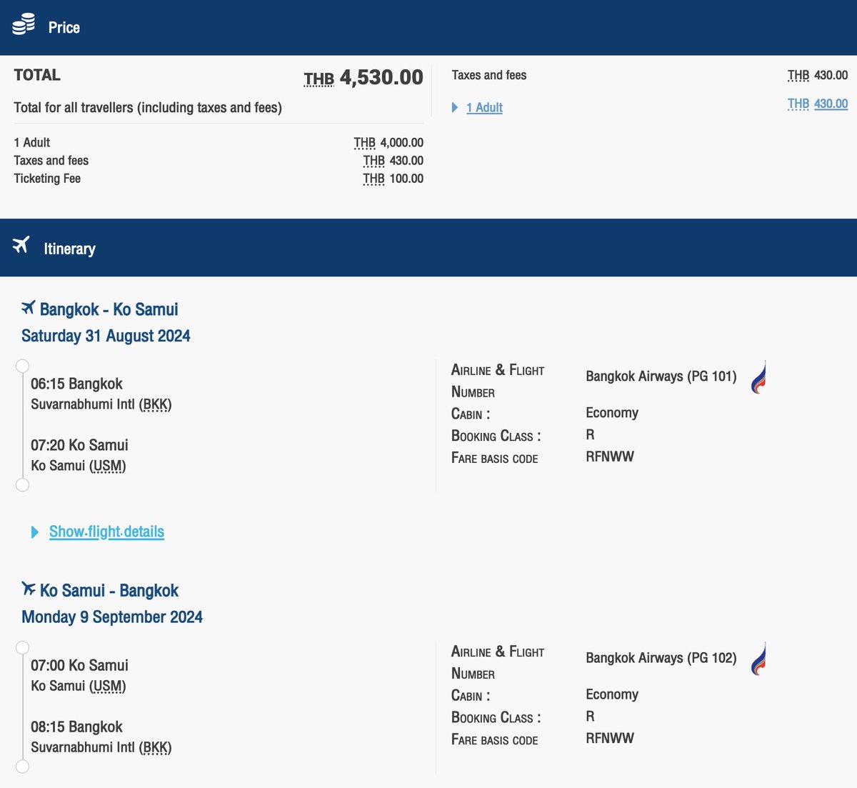 ✈️ Bangkok / Samui / return 🏝️ 1-week round trip 4530 Baht