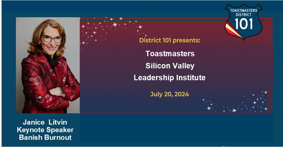 Excited to be keynoting <a href="/Toastmasters/">Toastmasters</a> District 101 #SiliconValley TLI Toastmasters Leadership Institute #BanishBurnout #Speaker