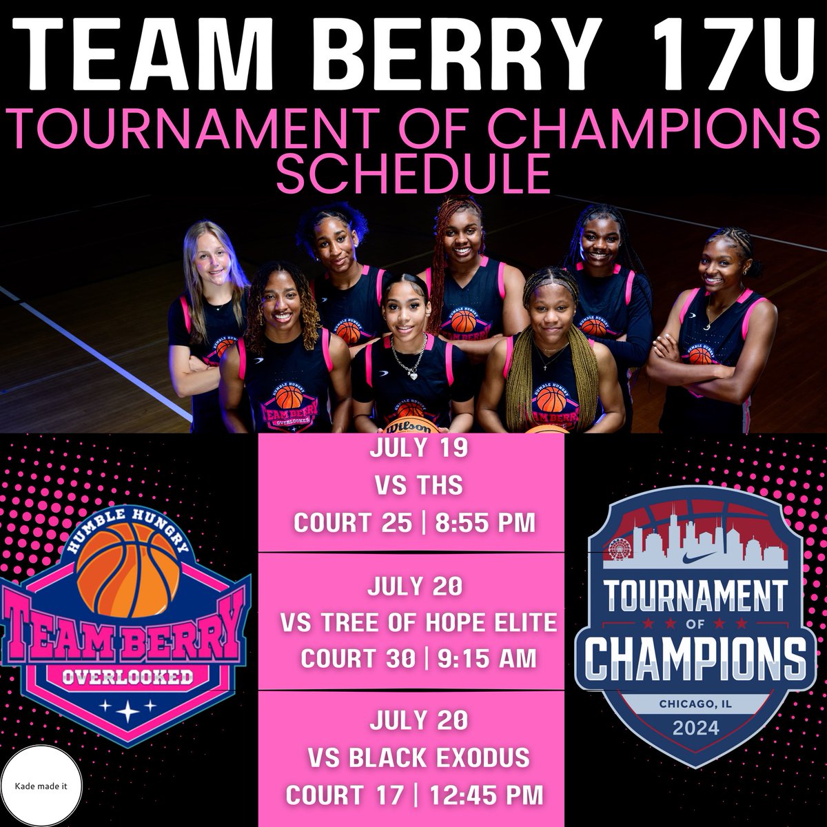 Team Berry (@teamberryaau) on Twitter photo We have arrived and we're ready‼️ LET'S GOOOOOOOOO TEAM BERRY🏆 <a href="/niketoc/">Nike Tournament of Champions</a> #17u #nike #toc #ncaawbb #chicago #liveperiod @coachtberry <a href="/teamberryaau/">Team Berry</a> <a href="/Coachmikewill23/">Michael Williams</a> <a href="/IAmWillieRoy/">Willie Roy Puckett Jr</a> <a href="/PivotPoint24/">Kiah T. Collins</a> <a href="/BerryShelonda/">Shelonda Berry</a> <a href="/ladymichelle63/">Tiffany Puckett</a> We have arrived and we're ready‼️ LET'S GOOOOOOOOO TEAM BERRY🏆 <a href="/niketoc/">Nike Tournament of Champions</a> #17u #nike #toc #ncaawbb #chicago #liveperiod @coachtberry <a href="/teamberryaau/">Team Berry</a> <a href="/Coachmikewill23/">Michael Williams</a> <a href="/IAmWillieRoy/">Willie Roy Puckett Jr</a> <a href="/PivotPoint24/">Kiah T. Collins</a> <a href="/BerryShelonda/">Shelonda Berry</a> <a href="/ladymichelle63/">Tiffany Puckett</a>