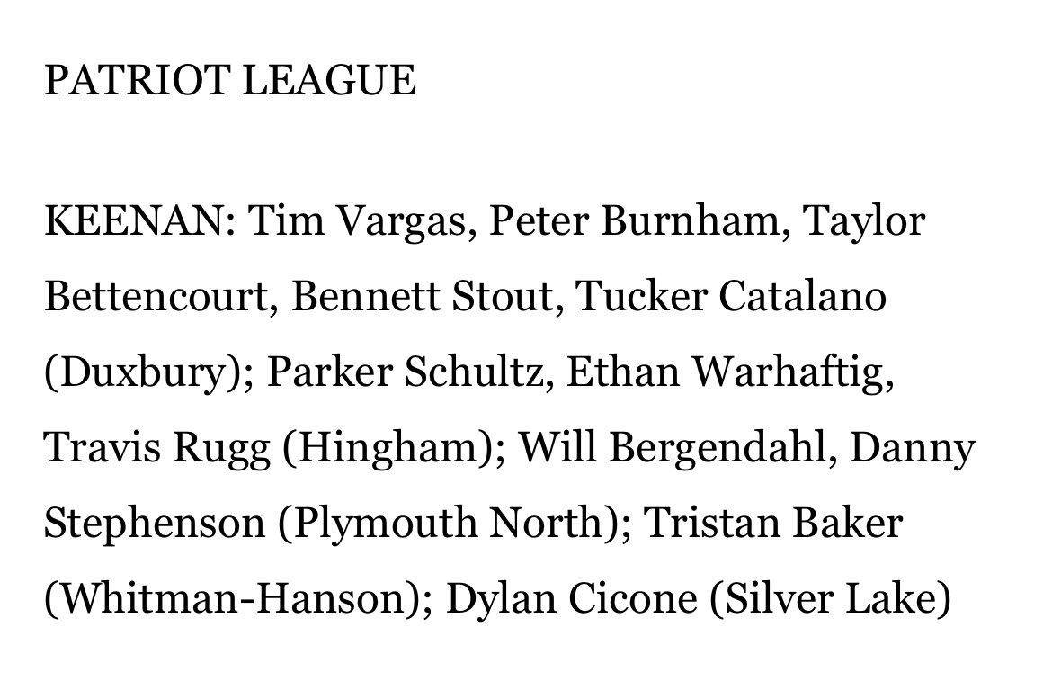 Congratulations to Patriot League All-Stars Travis Rugg, Parker Shultz, and Ethan Warhaftig who all played a pivotal role in Hingham’s run to the Final Four.  
Congrats, gentlemen! <a href="/HarbormenNews/">HinghamHSAthletics</a> <a href="/patriotleagueMA/">Patriot League</a>