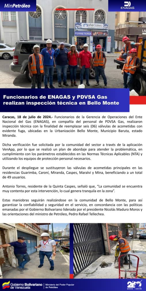 ENAGASve's tweet photo. ENAGAS y la operadora PDVSA Gas realizan inspección técnica en Bello Monte, Estado Bolivariano de Miranda #TrabajoEnEquipoVictoriaSegura 🇻🇪✨ @MinPetroleoVE @TellecheaRuiz https://t.co/Soadg6evKu