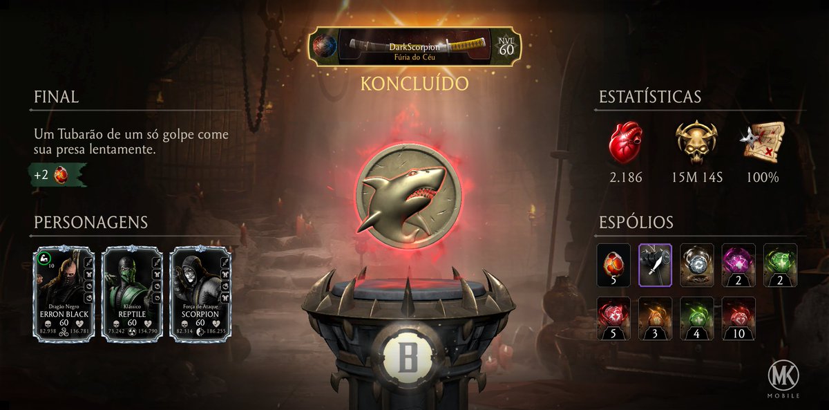 Acabei de concluir uma Partida da Kripta em Mortal Kombat mobile! Confira minhas estatísticas.