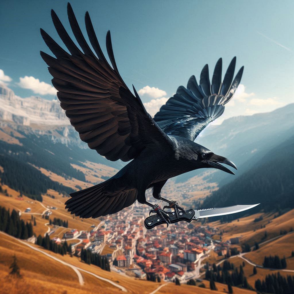 pusegge's tweet photo. @SashaGrey crow with knife https://t.co/6kU4yqXudA