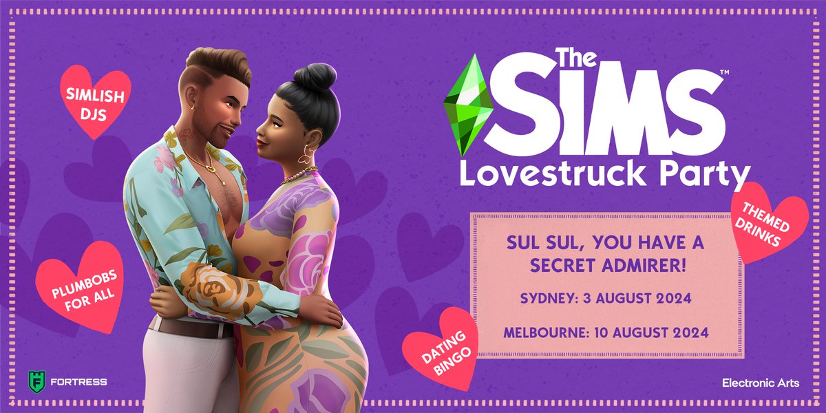 FortressSydney's tweet photo. Get your tix now for the largest official community event for The Sims in Syd on Sat 3rd August! ❤️ Party with your friends or enter the draw to win game codes, The Sims merch + more! Make your move. https://t.co/8sjoErLJ3R https://t.co/A18w7TGarV