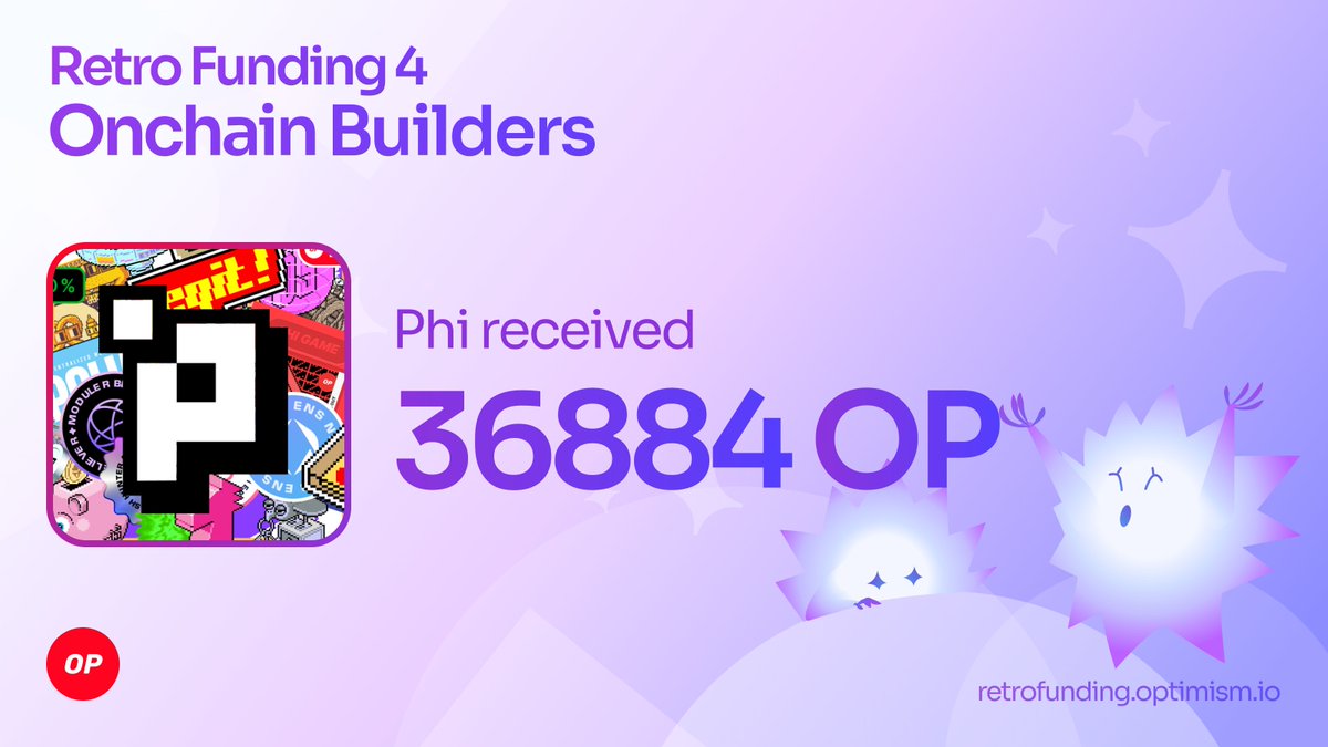 phi_xyz's tweet photo. Phi is thrilled to receive 36k OP Retrofunding for our contributions to the super chain ecosystems through https://t.co/LzMKABl7JZ

Thank you @Optimism and all Phi community. A new chapter of Phi will begin soon! https://t.co/grjOnzBAOR