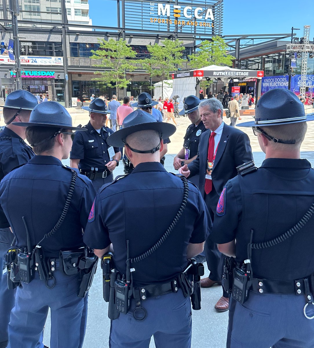 TeamPillen's tweet photo. While visiting Milwaukee I had the honor of greeting the team of Nebraska State troopers who are assisting with security at the convention.

I approved the deployment of our troopers in response to an Emergency Management Assistance Compact (EMAC) request from the state of Wisconsin. Pursuant to that request, Nebraska will be reimbursed for personnel and equipment costs.