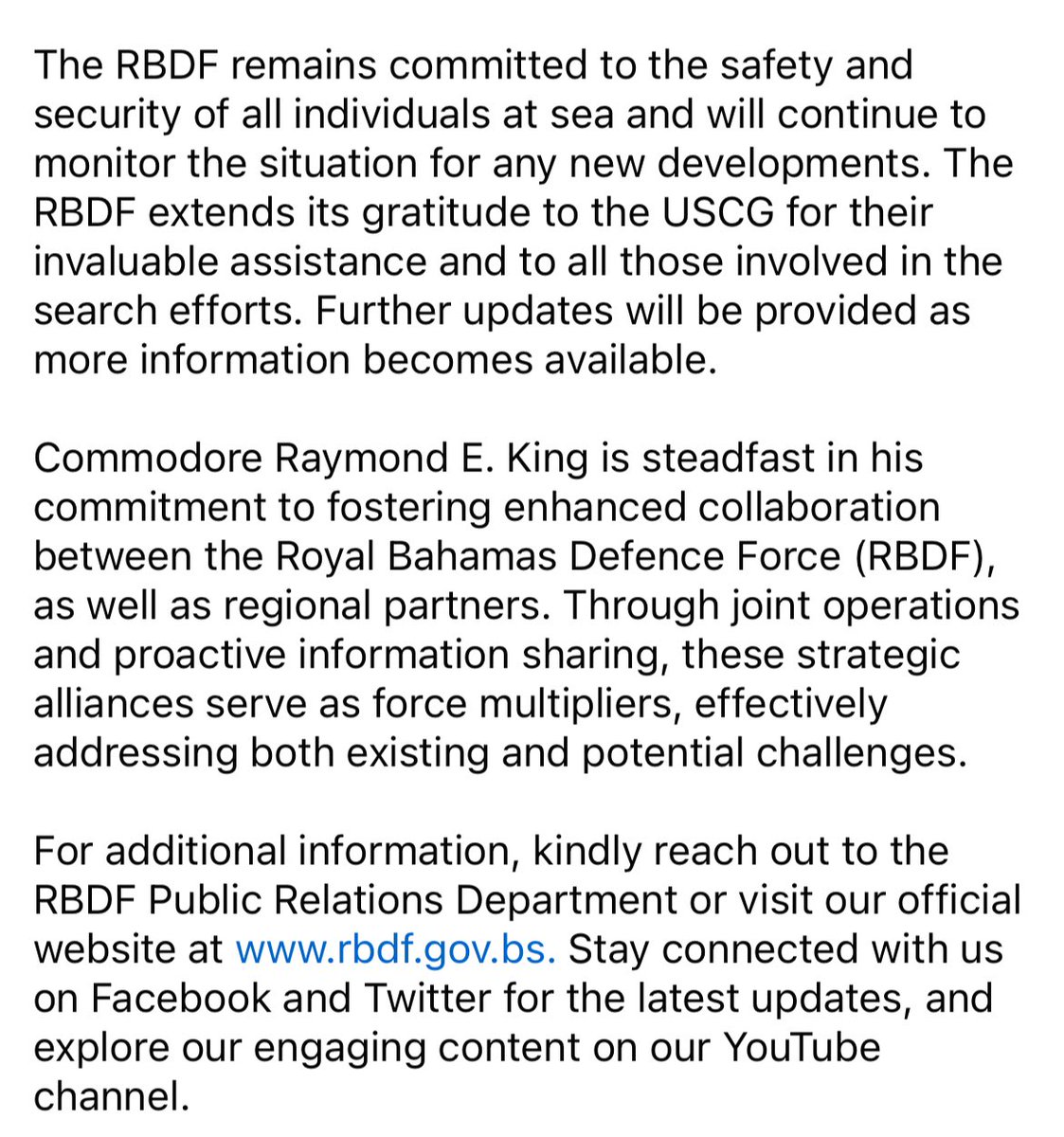 OVS_Southeast's tweet photo. From Royal Bahamas Defence Force Headquarters: “Search Suspended for Vessel with Estimated 60 Migrants Onboard”
Read more 🔗 #RBDF Facebook- https://t.co/V3VXRO65sd
ℹ️ @TheRBDF website https://t.co/grEKr061Ba
#DontTakeToTheSea #OVS
@USEmbassyNassau @USCGSoutheast @DHSgov @USCG https://t.co/eKudeiU2Tn