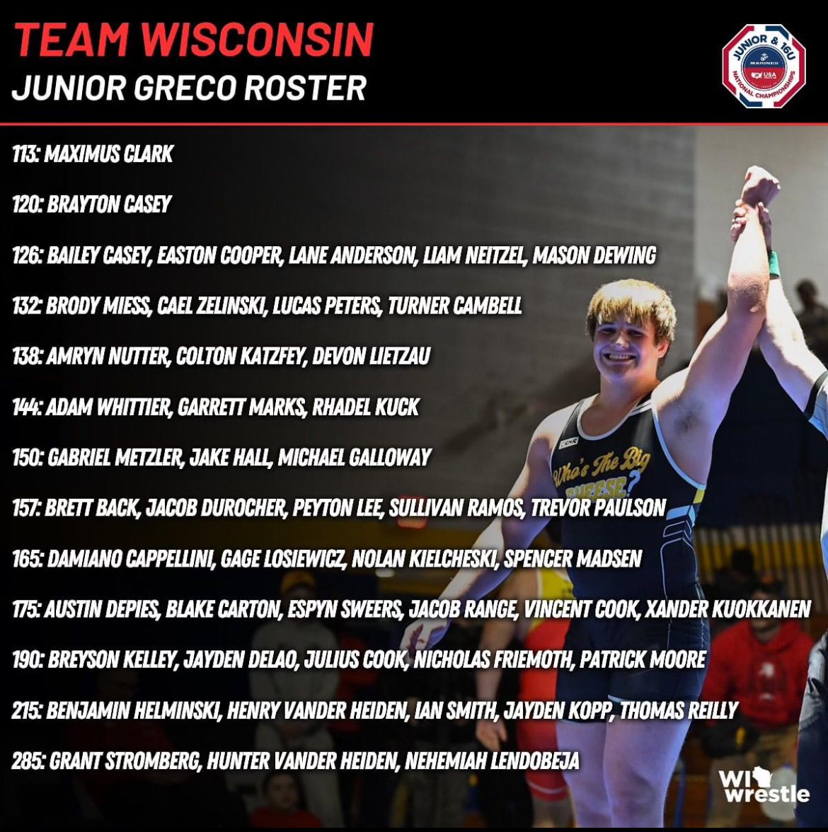 Good luck to Mukwonago’s Colton Katzfey, Adam Whittier, &amp; Grant Stromberg tomorrow as Jr. Greco begins in Fargo!!!  #LetsGetIt