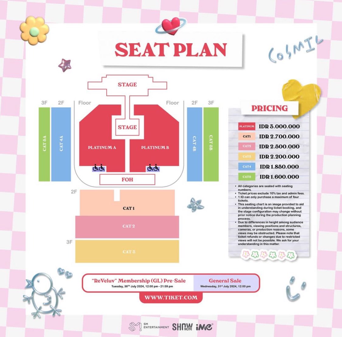ningningjimin's tweet photo. 2024 Red Velvet FANCON TOUR <HAPPINESS : My Dear, ReVe1uv> in JAKARTA

Platinum: 3,000,000 > 3,366,000
Cat 1: 2,700,000 > 3,029,400
Cat 2: 2,500,000 > 2,805,000
Cat 3: 2,200,000 > 2,420,000
Cat 4: 1,850,000 > 2,075,700
Cat 5: 1,600,000 > 1,795,200

Include tax 10% + admin fees 2% https://t.co/OmjQnHqVbE