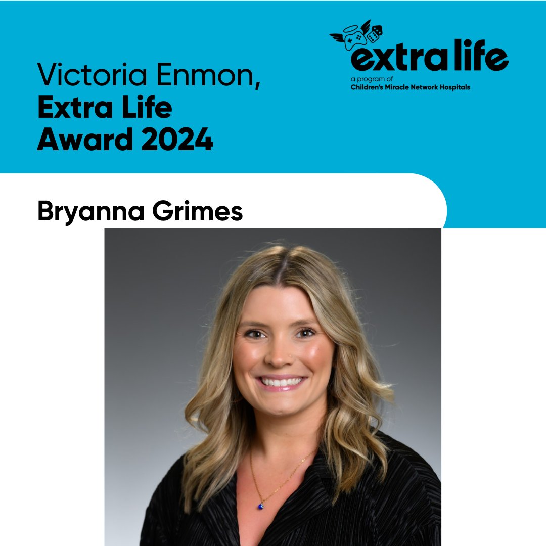 Congratulations to Bryanna Grimes, Winner of the Victoria Enmon Award for 2024! 🏆💙 Bryanna has demonstrated remarkable innovation and commitment, significantly increasing fundraising efforts for <a href="/CMNHospitals/">Children's Miracle Network Hospitals</a>. #ExtraLife #Ignite2024
