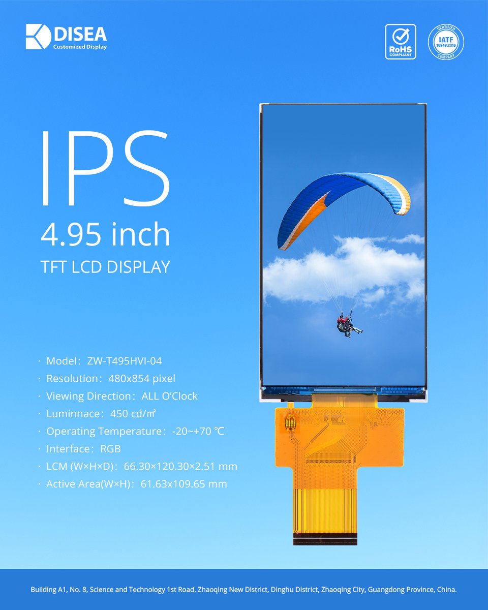 DISEA_TFT_LCD's tweet image. 🚀 Excited to announce our latest product: the ZW-T495HVI-04 TFT LCD Display!  It's perfect for all your display needs. 
🔗 diseaelec.com/all-products/z…
#TFTLCD #DisplayTechnology #LCDsupplier #lcdmanufacturer #tftlcddisplay #tftlcdpanel #tftlcdmodule #lcdscreen