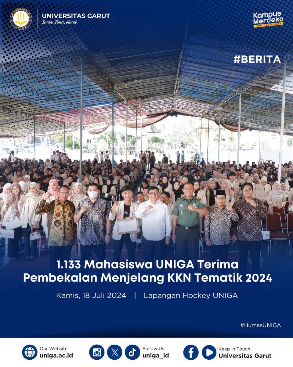 UNIGA – Sebanyak 1.133 mahasiswa/i peserta KKN Tematik Universitas Garut tahun 2024 ikuti pembekalan di Lapang Hockey Universitas Garut, pada Kamis (18/7/2024). Kegiatan ini diselenggarakan menjelang KKN yang akan dimulai pada tanggal 30 Juli 2024 sampai 31 Agustus 2024.