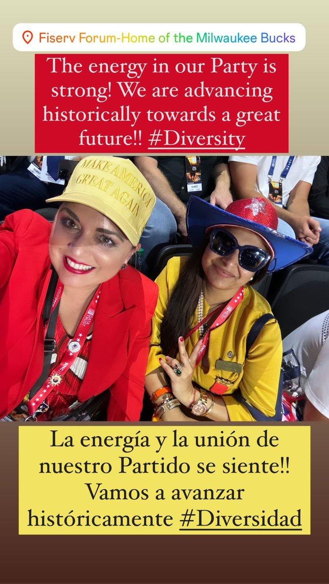 PurnimaNath's tweet photo. Trump Trump Trump baby.... 💕🇺🇸 #Latina & #Indian in this picture. @realDonaldTrump #RNC2024 #Milwaukee #Wisconsin #Trump #DemocratsBiggestNightmare #Peace #Prosperity #Growth #NoDivision #NoEquityOnlyEquality #DEIscam #ClimateScam #GreenNewScam #NoIslamoMarxism #NoCommunism #NoSocialism