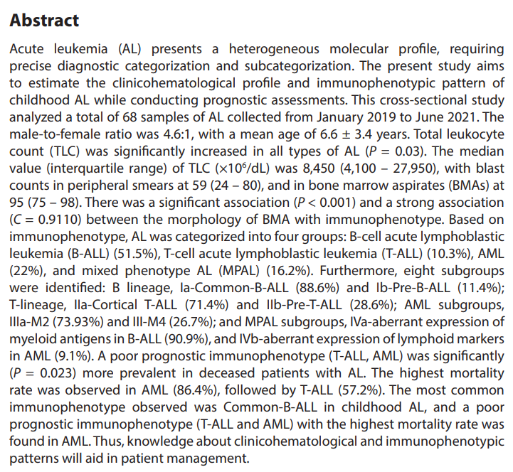 🌟New #Research: #Clinicohematological profile and immunophenotypic patterns of childhood acute #leukemia: Prognostic correlation
By Anju Khairwa et al. 
Read it here #OpenAccess: doi.org/10.36922/td.25…