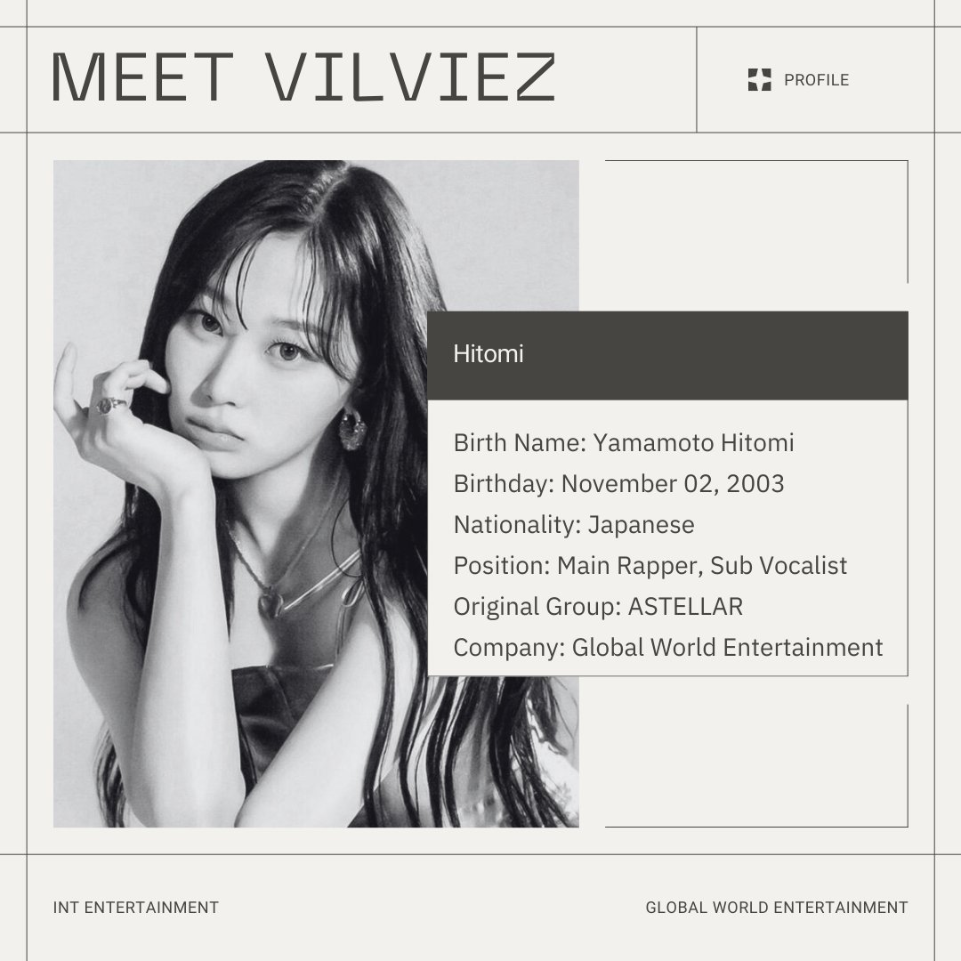 NOVAent_OFC's tweet photo. VILVIEZ (레볼라) - Profile 
「HITOMI」

Yamamoto Hitomi (山本 瞳 / 야마모토 히토미)
Main Rapper, Sub Vocalist
2003.11.02
•Global World Entertainment 

#VILVIEZ #빌비에즈 #HITOMI #山本瞳 https://t.co/U02ru42i6b