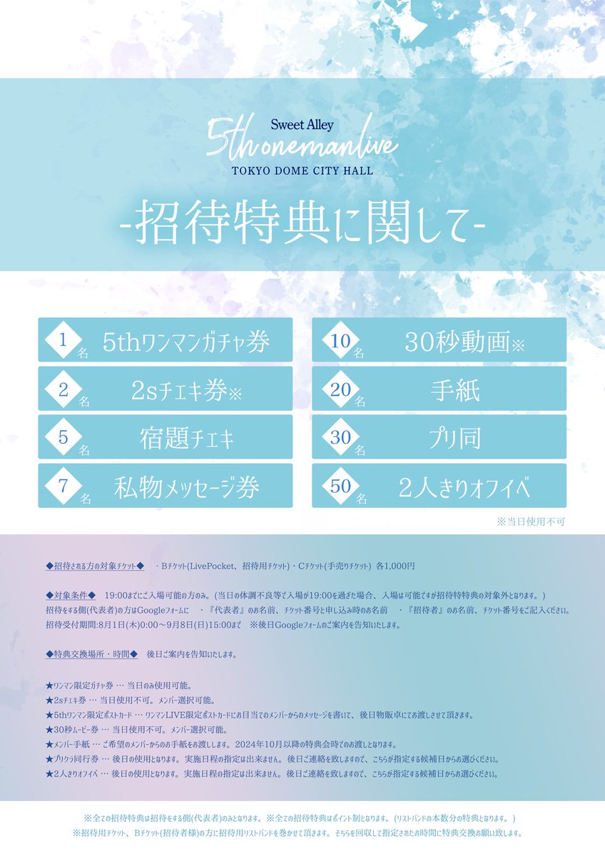 🌟Sweet Alley 5th ONEMANLIVE招待特典︎🌟 1名…ガチャ券1枚 2名…2s
