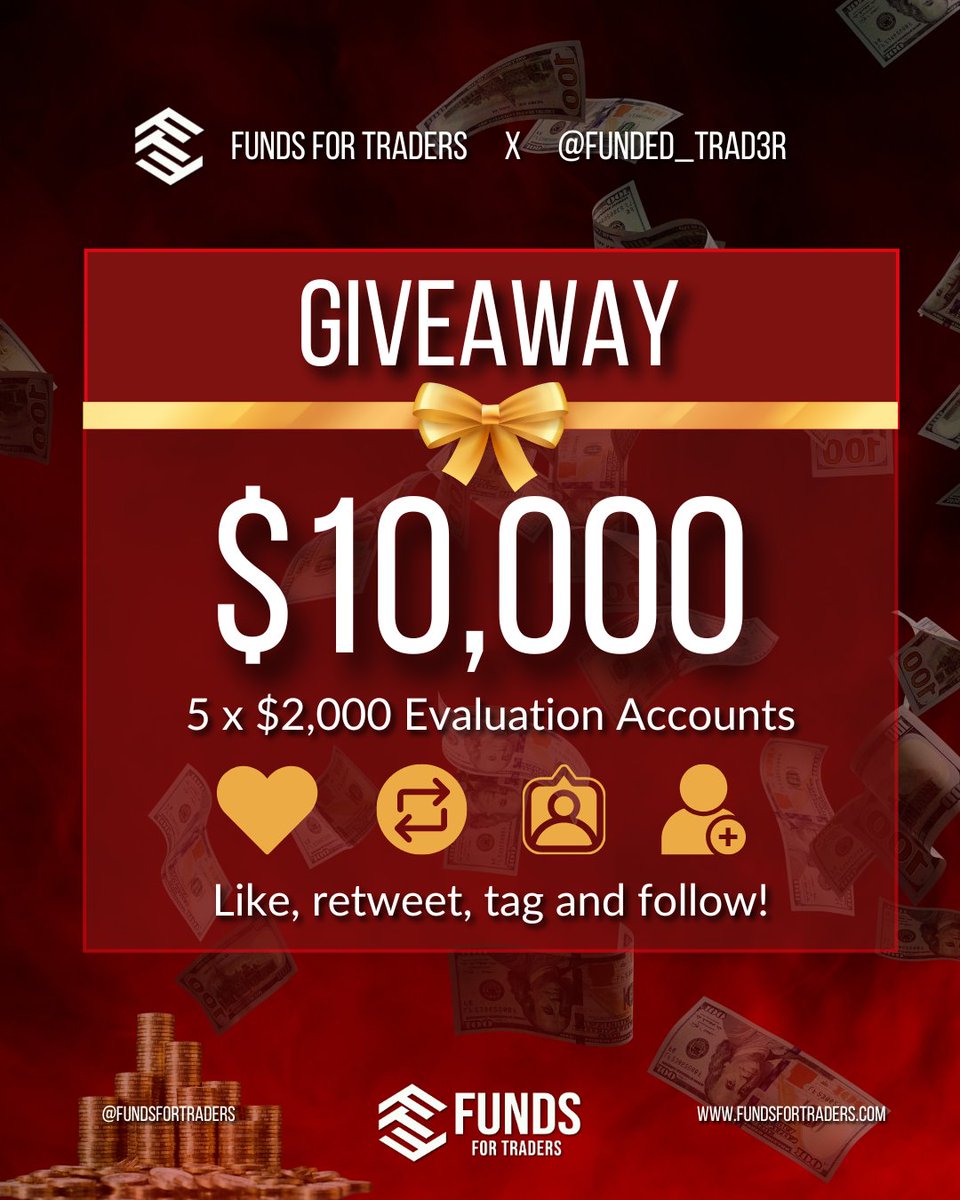 🎉 Giveaway Alert 🎉
We're giving away 5x $2K evaluation

Follow: <a href="/fundsfortraders/">Funds For Traders</a>, @joranFFT,
<a href="/funded_trad3r/">CBDR Engineer</a>
 @TradeMeneer 
<a href="/the_ict_trader/">GIWA_FX</a> 
@SGMjnr

Retweet This tweet and pinned it
Tag 5 trader friends

🏆 Winners will be announced on Tue
