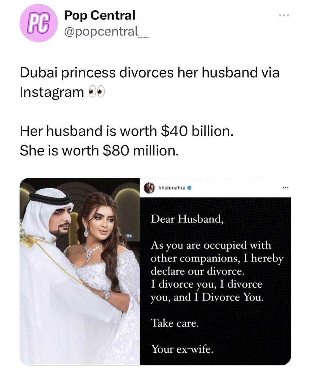 okay he's also a liar and a cheater and she's the fucking princess of Dubai. hope this helps
