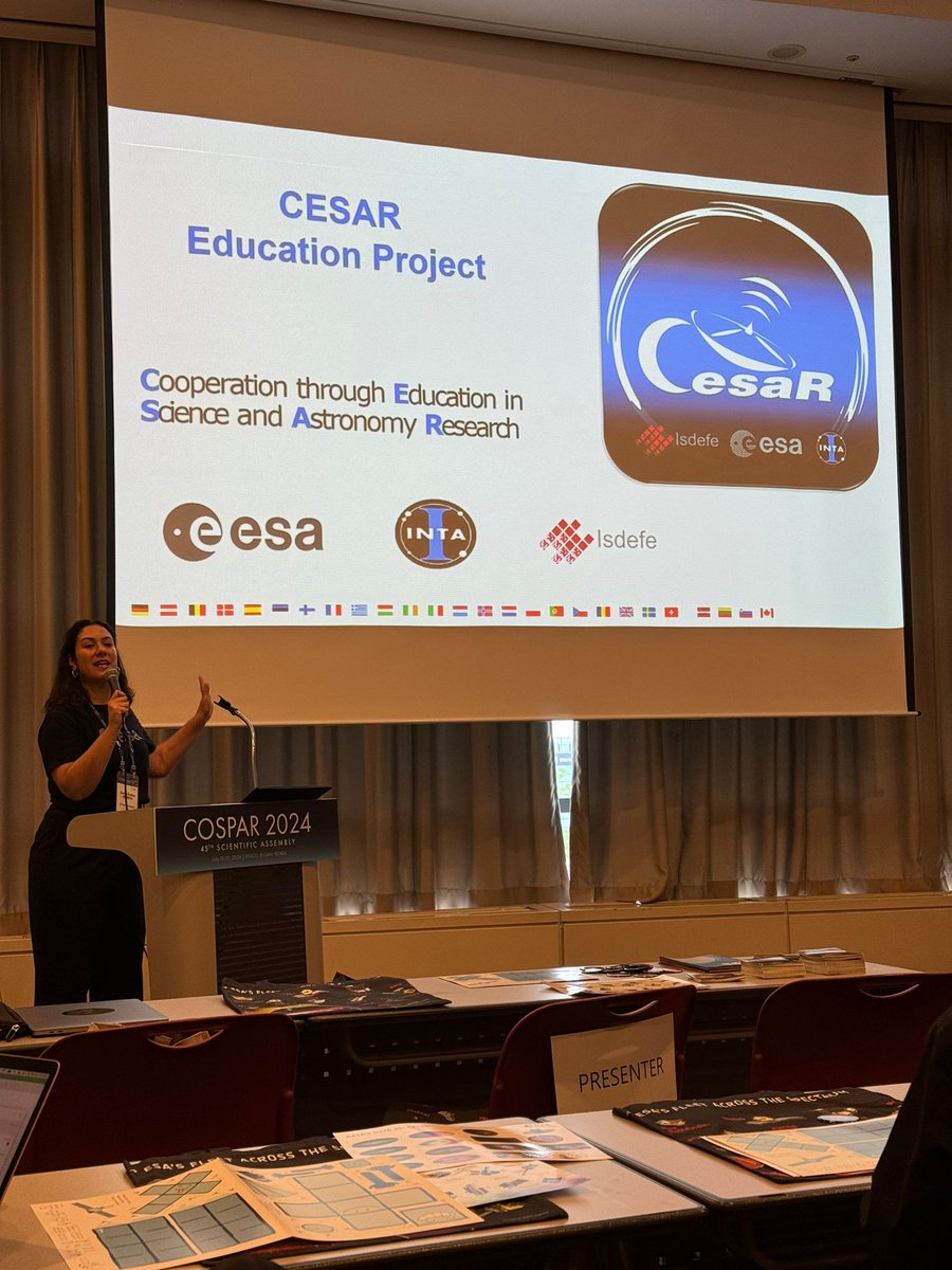 esa_cesar_es's tweet photo. Presenting the ESA Science program and several ESA tools to access data from our missions, such as #ESASky, to educators attending the "Space Explorers" teacher training at @CosparHQ @esascience https://t.co/OLxo752fqT