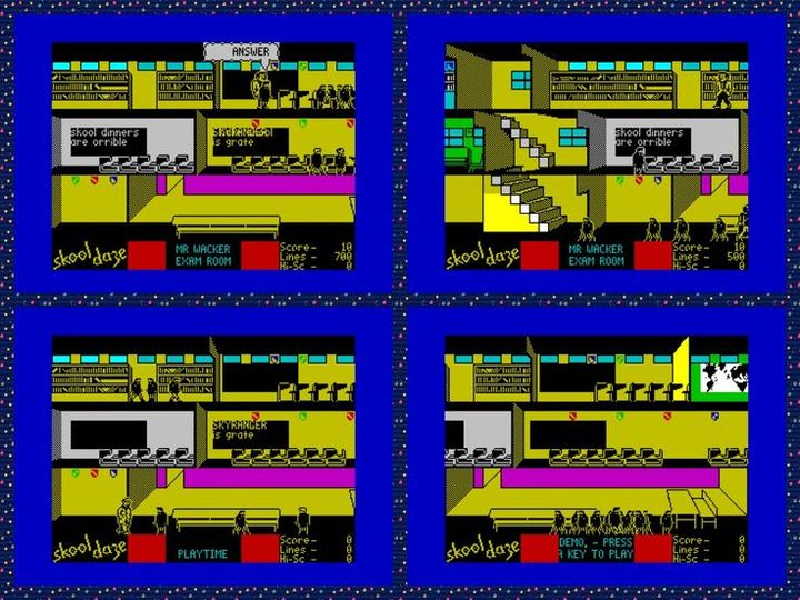 OldSchoolBooks1's tweet photo. Today's #retrogaming on the #ZXSpectrum #SkoolDaze, get to your classes, use your catapult to floor the teachers to reach the shields, or, like me, just blunder around causing chaos and trying not to catch mumps or get lines. One of the classics! https://t.co/BmcCKR3eSd