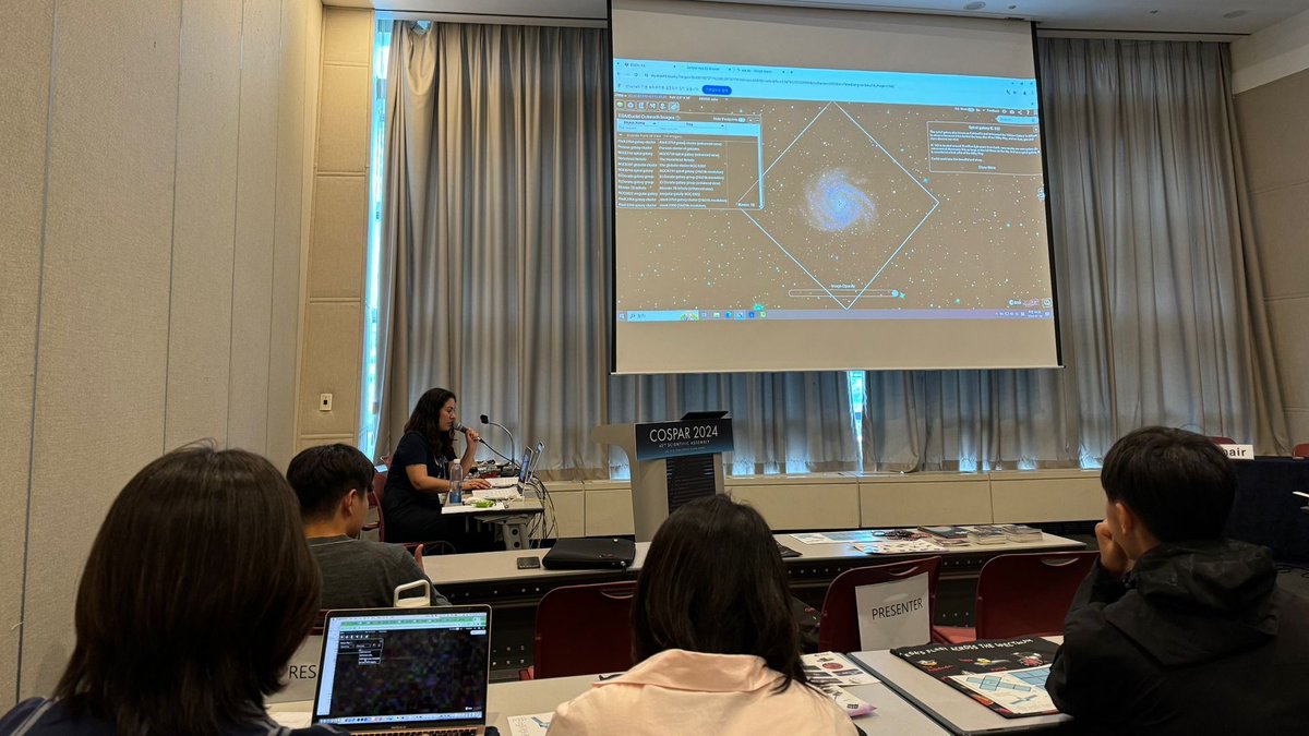 esa_cesar_es's tweet photo. Presenting the ESA Science program and several ESA tools to access data from our missions, such as #ESASky, to educators attending the "Space Explorers" teacher training at @CosparHQ @esascience https://t.co/OLxo752fqT