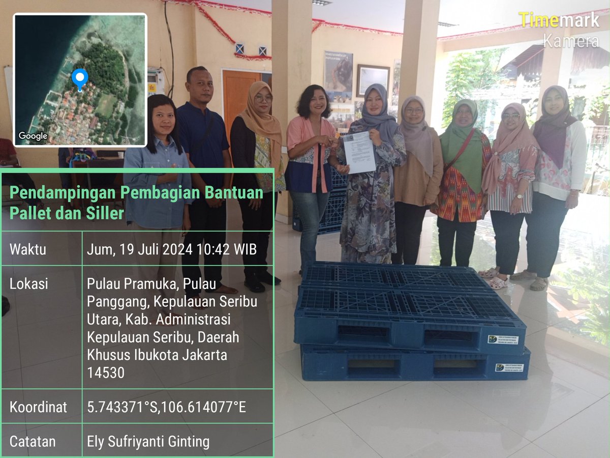 ElyGinting's tweet photo. Jumat (19/7/2024), Ely. S. Ginting, Luhkan Pulau Seribu, Pendampingan Pemberian bantuan Pallet dan Siller kepada Poklahsar  Pantura dan Pantai Selatan Pulau Panggang
#GuhkanSatminkalBogor #Aktivitas #PPBPulauSeribu
@bppsdm_kp
@puslatluhkp
@brpbatpp_bogor https://t.co/Wgm3VoPDCi