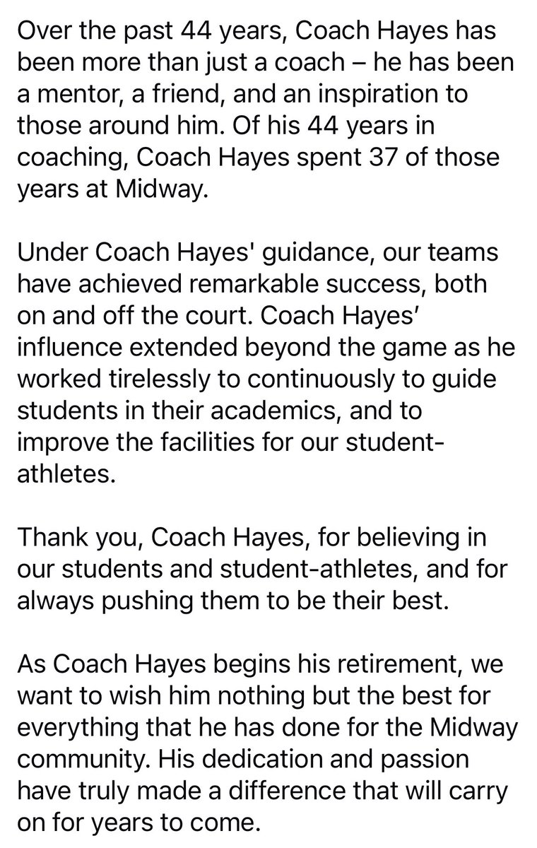 Thank you Coach Hayes for 44 years of dedication and sacrifice to coaching the game of basketball! We wish you many years of enjoying retirement! You’ve earned it!💚 #Wave4Life
