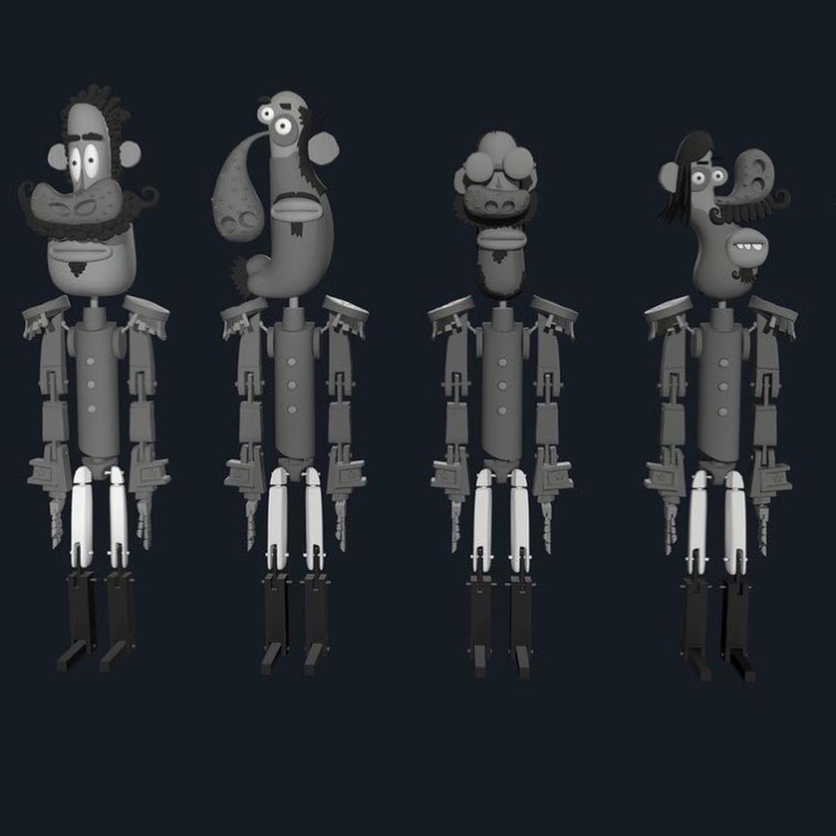 Cowardly soldiers from Book of Life. They were named after my favorite Spanish artists. From rough drunk doodle to final design. Exactly like the Teenage Mutant Ninja Turtles except they are Spanish...and not teenage, mutant, ninjas or turtles. And they were modeled to only be 