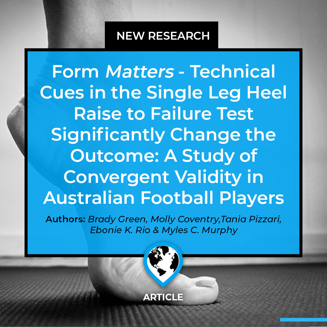 sportsmapnet's tweet image. Form Matters - Technical Cues in the Single Leg Heel Raise to Failure Test Significantly Change the Outcome: A Study of Convergent Validity in Australian Football Players

Full article: tinyurl.com/56774ne8