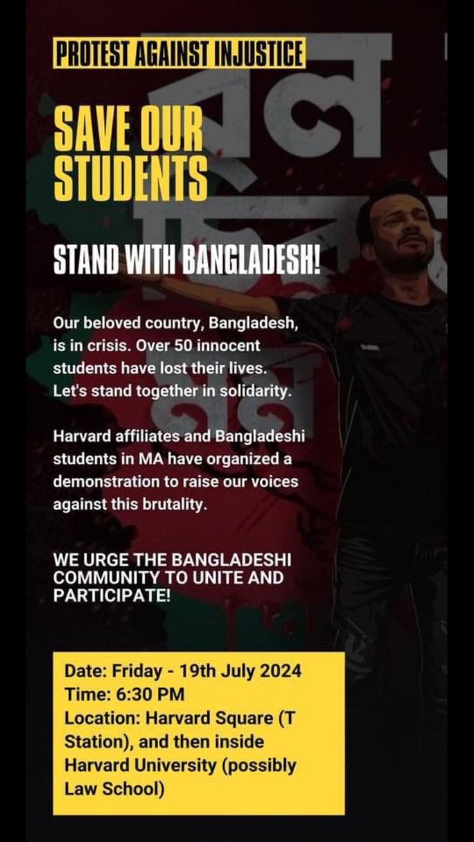 SabriaCBalland's tweet photo. For people in and around Boston, please join this protest on Friday, 19 July at 6:30 pm EST. #StandWithBangladeshiStudent 
#SaveTheStudents 
#Bangladesh https://t.co/7oe84Wtnpz
